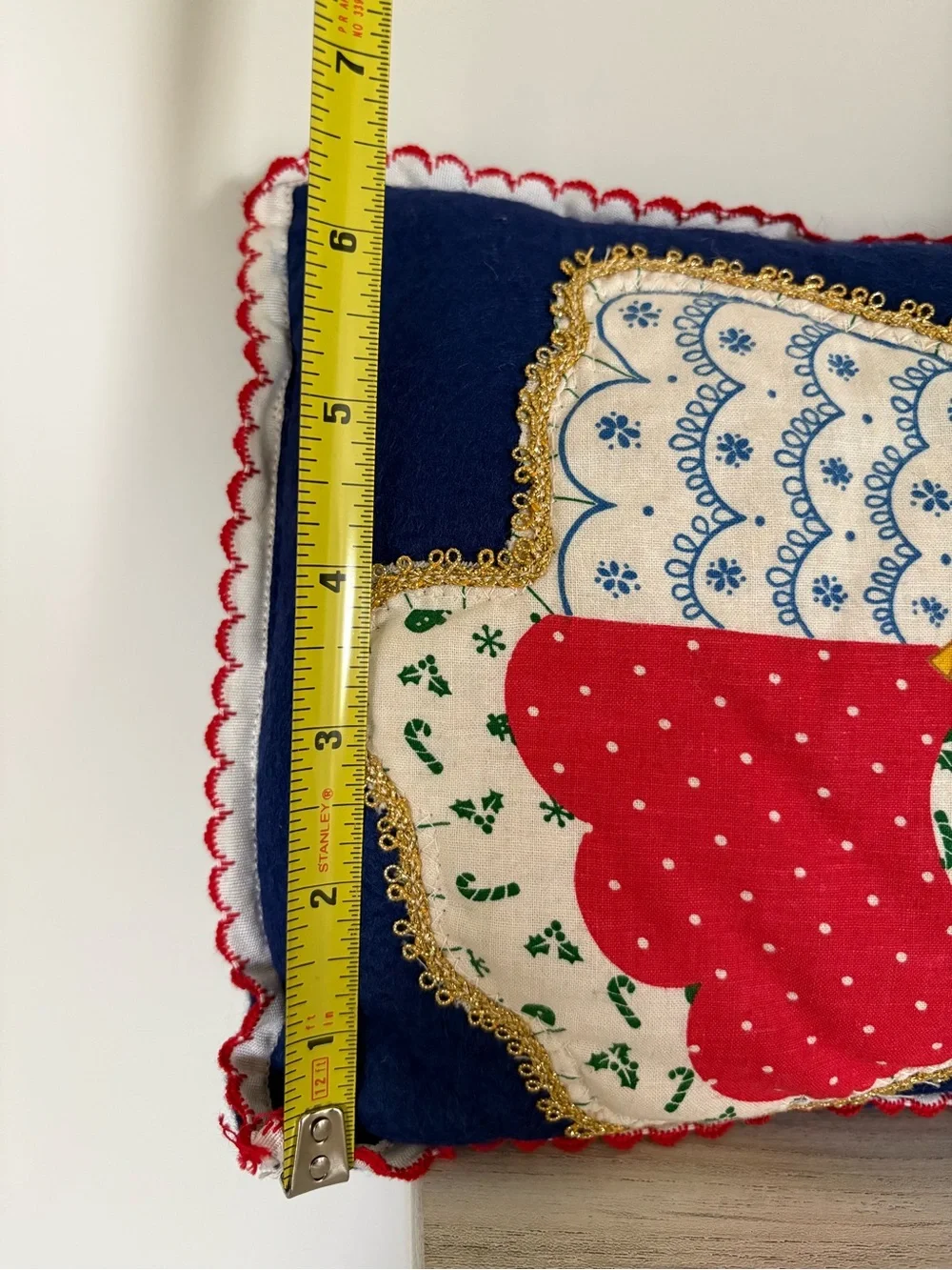 Vintage Handmade Angel Applique Folk Art Cottage Christmas Felt Pillow Decor